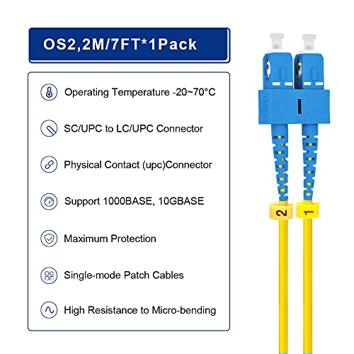 FLYPROFiber- 2M OS2 SC to LC Fiber Patch Cable | Length Options: 1m-50m, 1G/10G Single Mode Duplex 9/125um SMF Fiber Optic Cable Cord LSZH 2Meter(7ft) by FLYPROFiber - Image 4