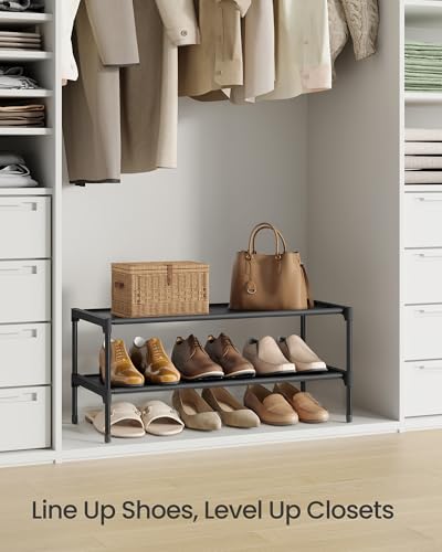 Image of SONGMICS Shoe Rack, 2-Tier Shoe Storage Organizer, Space-Saving, 11.7 x 24.5 x 12.2 Inches, Entryway, Metal Frame, Non-Woven Fabric Shelves, Ink Black ULSH022BH01