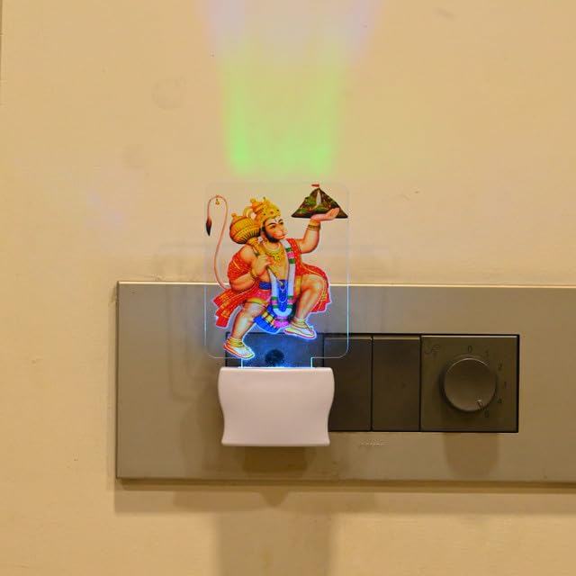 Color Changing LED Night Lamp ? Bajrangbali Hanuman with Mountain Design | Plug-in Devotional Light for Home, Temple & Gifts, 7 X 5.5 X 12 Cm-image-44