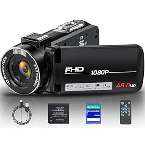 Video Camera Camcorder, Full HD 1080P Camcorder 48MP 16X Digital Video Camera for YouTube, 3.0 Inch IPS Screen Vlogging Camera Recorder with 32GB Card, Remote Control, and Battery