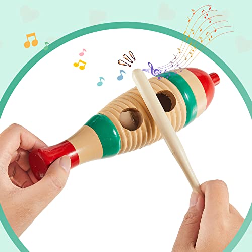 2 Pieces Colorful Fish Shaped Guiro Instrument Latin Percussion Musical Wooden Frog Instrument Musical Percussion for Adults Kids with Rhythm Sticks - Image 5