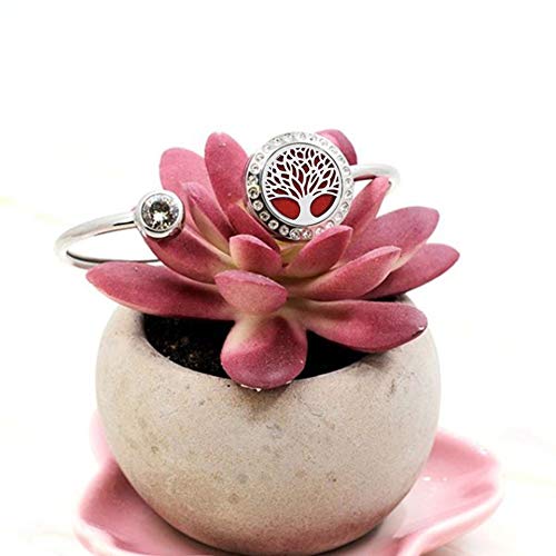 Anavia Women's Family Tree Aromatherapy Diffuser Open Cuff Bangle Bracelet 22mm 12 Color Pads Stainless Steel Jewelry