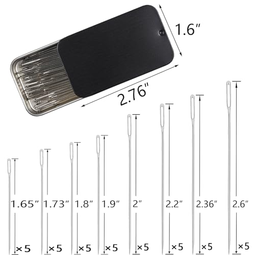 image for Eketirry 40PCS Large Eye Sewing Needles, 8 Sizes Hand Sewing Sharp Nee