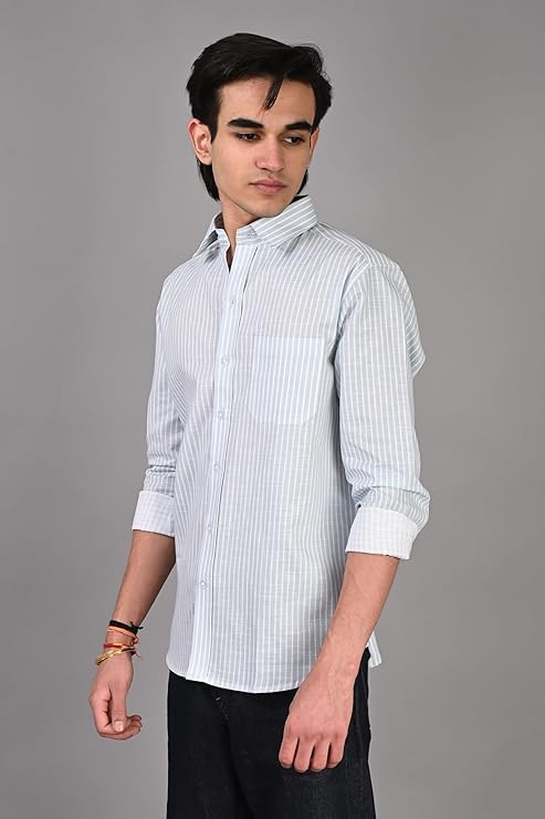 Image of Men Regular Fit Shirt Colour Light Stripes Cotton Shirts for Men