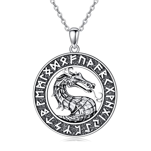 Bijou dragon viking argent 925 anti-allergie, collier durable sans nickel