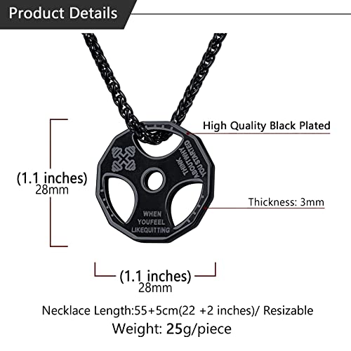 U7 Men Fitness Dumbbell Necklace Stainless Steel Black Gun Plated Weight Plate Barbell Chain Pendant Necklace #TOP2