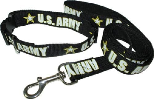 Black US Army Star Strong Dog Collar and Leash 14" to 24" collar 55" leash