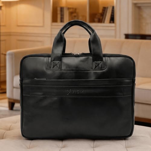 Image of VISMIINTREND Leather Office Laptop Bags for Men /Women | Stylish | Briefcase,Messenger Bags | Fits 13 inch,14 inch, 15.6 inch Macbook Laptops,Birthday Gift for Husband /Father | Corporate Gifts for Men (Black)