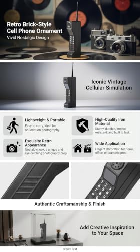 Haofy Brick Cell Phone Ornament, Vintage Cellphone, Retro Old Fashioned Cell Phone Model, Iron Vivid Brick Mobile Phone Model Photography Props for Home Living Room Decor Desktop Decoration(Black) - 3