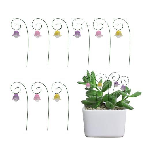 Tiny Fairy Garden Blooms - Juego de soporte para púas florales, estacas decorativas para plantas de lirio del valle | Estaca de decoración de jardín al aire libre, adorno encantador de flores verdes