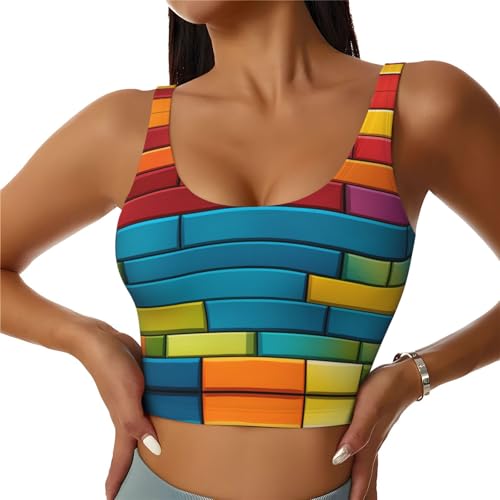 Chaleco deportivo para mujer con estampado de ladrillos coloridos para fitness y entrenamiento M