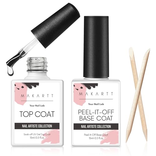 Makartt Peel Off Base Coat und Top Coat Gel UV - für Gel Nagellack Langanhaltende Maniküre