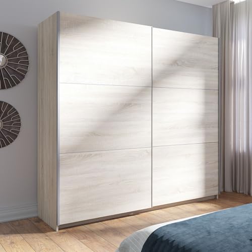 Home Collective Sonoma - Armario con espejo y puertas correderas | Mucho espacio de almacenamiento con 5 estantes y barra para colgar ropa | moderno dormitorio juvenil | Sonoma