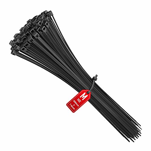 intervisio Bridas de Plastico para Cables 300mm x 7,6mm, Negro, 100 Piezas