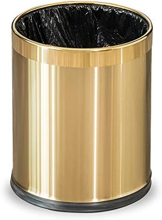 BRIEFHUMAN Stainless Steel Garbage Can，Small Office Gold Trash Can, Black and Gold Garbage bin,Detach-A-Ring' Metal for Powder Room, Bathroom, Home,Office， Modern Home (Metal Gold)