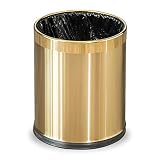 BRIEFHUMAN Stainless Steel Garbage Can，Small Office Gold Trash Can, Black and Gold Garbage bin,Deta
