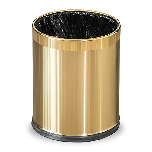 Briefhuman Stainless Steel Garbage Can，Small Office Gold Trash Can, Black And Gold Garbage Bin,Detach-A-Ring' Metal For Powder Room, Bathroom, Home,Office， Modern Home (Metal Gold) #TOP14