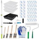 29 PCS Paint Roller Kit with Extension Pole, 2 to 4 FT Pole, 4'9' Paint Rollers, Paint Brushes Set for Professional Painting, House Wall Ceiling Painting Supplies for All Latex and Oil Paints & Stains
