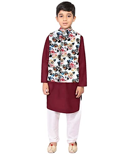 Image of Os Men's & boy kurta pyjama set with nerhu jackets (Multi printed) in cotton (baap beta|father son|)