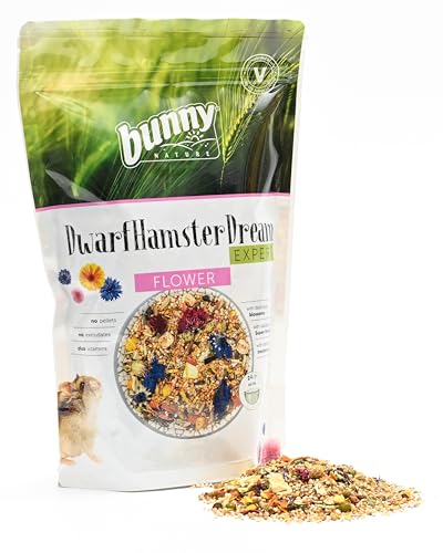 bunnyNature ZwerghamsterTraum Expert Flower - Alleinfuttermittel für Zwerghamster - Futter Mix mit Vitaminen, Blüten, Superfood & Mehlwürmern - 500g