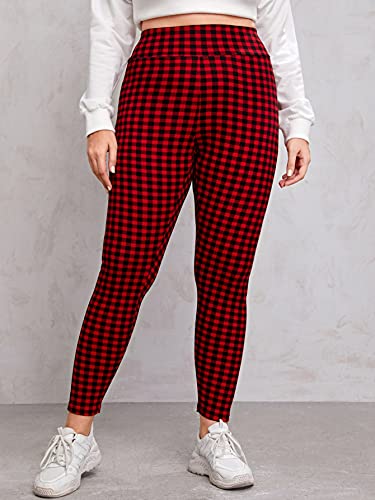 Wdirara Women's Plus Size Plaid Leggings Elastic Waist Gingham Skinny Pants Multicolored 2Xl #TOP2