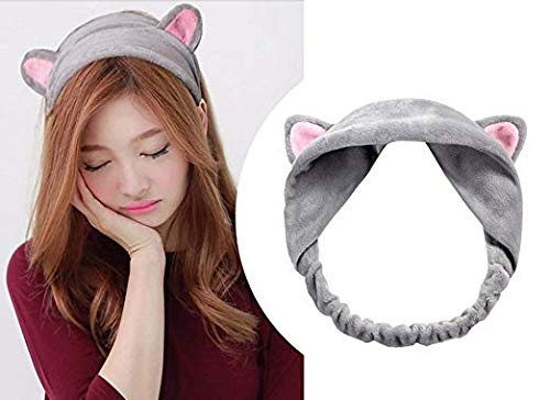 6 Pcs Bow Makeup Headband and Cat Ear Hair Bands Hair Wrap Cute Shower Spa Party Headband Running Sports Elastic Soft Fleece Cosmetic Hairbands Face Wash Headbands for Women Girls (Bow&Cat Ear)