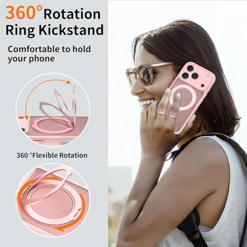 Image of Magnetic Case for iPhone 17 Pro with Magnetic Ring Stand, [Compatible with Magsafe] [Military Grade Drop Protection] Shockproof Phone Cover for iPhone 17 Pro Full Camera Protection 6.3 inch Pink