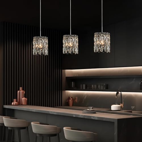 Image of Modern Chrome Crystal Pendant Lights for Kitchen Island Set of 3