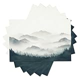 Mantel Individual de 6,Acuarela PCS Manteles Individuales - Montañas De Nubes Y Niebla Manteles Individuales Lavables algodón Lino, Tischdekorationen für Küche, Fest,30×45CM