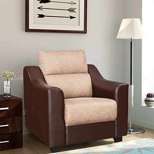 HomeTown Alfred Fabric & Leatherette Single Seater Sofa in Brown Colour at Rs. 9900