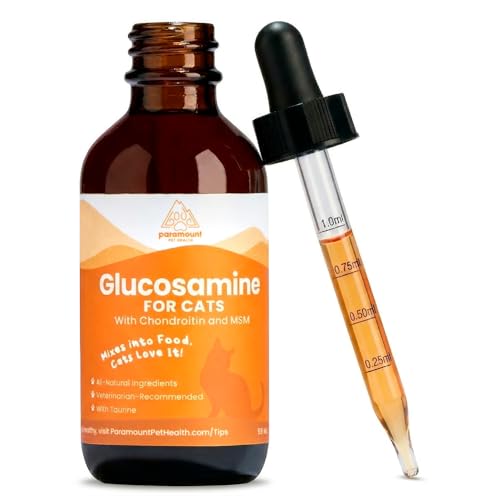 Paramount Pet Health Liquid Glucosamine Chondroitin MSM for Cats, Hip & Joint Support Supplement, Helps Maintain Mobility and Flexibility, Senior Cat Glucosamine Drops for Daily Joint Care, 2 oz