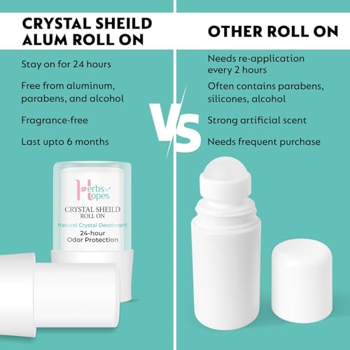 Image of Herbs 'n' Hopes Alum underarm Roll on - Crystal Shield Roll-On Deodorant - 80g | Natural Alum Stick for Men & Women | Fragrance-Free, Non-Sticky, Eco-Friendly, Gentle on Skin | Men & Women, Non Sticky Alum Stick, Cooling & Soothing Formula, 24-Hrs Natural Odor Protection, 80 gm