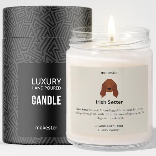 Irish Setter Gifts - Luxury Soy Wax Candle - Vanilla, Jasmine, Sugared Almond - Makester