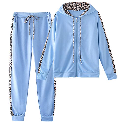 amropi Women's 2 Piece Tracksuit Sweatsuits Sets Hoodie Sweatshirt and Jogging Sweatpants Suit Blue, XXXL