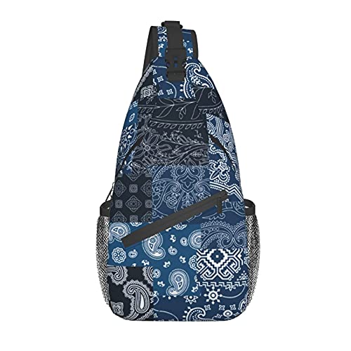 TIANTIANCHUDAN Navy Blue Exotic Ethnic Floral Chest Bags Crossbody Sling Bag Travel Hiking Backpack Casual Shoulder Daypack For Women Men(TIANTIAN-{id})
