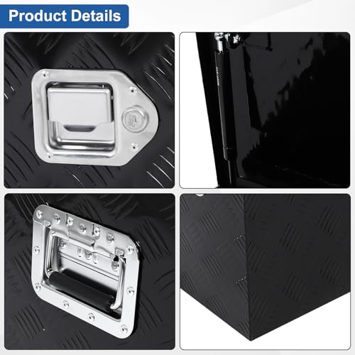 confote 44 Inch Heavy Duty Aluminum Stripes Plated Tool Box Pick Up Truck Bed RV Trailer Toolbox Waterproof Square Storage Organizer with Side Handle, Lock and Keys -44"x 18"x 18",Black