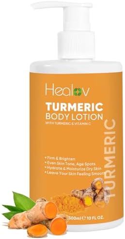 Healov Turmeric Lotion for Spots - Natural Turmeric Skin Brightening Cream for Face & Body - Cleanse Skin, Fight Acne, Even Tone, Clear Scars, Sun Damage, & Discoloration - with Vitamin C