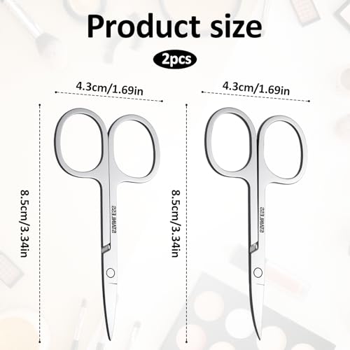 2 Stück Kleine Schere Gesichtspflegeschere Edelstahl Augenbrauenschere Gebogene und Gerade kleine Hautschere Bartschere Nagelscheren Kosmetikschere für Augenbraue Wimpern Schnurrbart Nagel (8,5 cm)