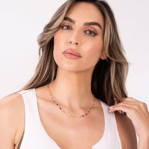 Barzel 18K Gold Plated Multi Stone Crystal Baguette Necklace for Women - Made In Brazil3