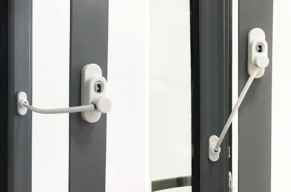 Blokada okna Zabezpieczenie przed dziećmi UPVC, Blokada ograniczająca okno kablowe do lodówki okiennej Czarny Biały 2 lub 4 szt(Black,4 pcs)