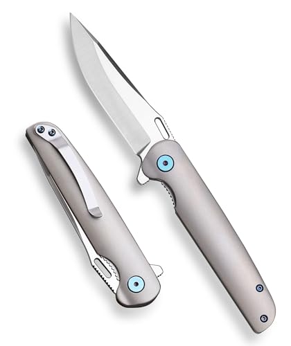 Cloongkf EDC Folding Knife Moderate Compact Size D2 Steel Titanium Handle Travel Outdoor Slicing Utility Tool