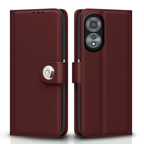 Image of Pikkme Flip Cover Leather Finish | Inside TPU with Card Pockets | Wallet Stand and Shock Proof | Complete Protection Button Flip Case for Oppo A78 4G (Brown)