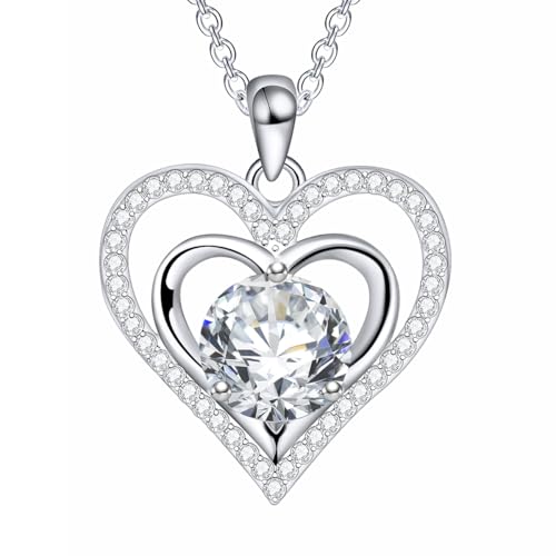 Heart Necklace For Women, 925 Sterling Silver 2 Carat Moissanite Diamond Necklace Pendant Birthday Valentine Jewelry Gifts for Her