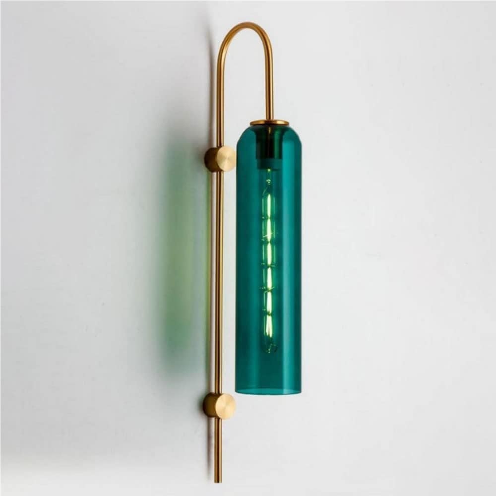 LYOUAE Mid Century Gold Long Arm Wall Sconce Nordic Classical Glass Wall Mount Lamp Modern Industrial Bedside Wall Light for Bedroom Living Room Hallway(Green)
