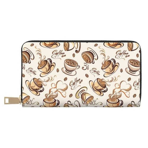 VOSERY Carteras delgadas de cuero para mujeres y hombres, cartera de mano con estampado de café caliente para mujeres y hombres con cremallera