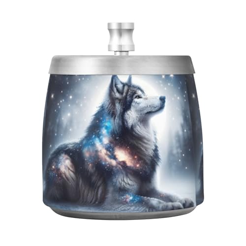 Cenicero de lobo con tapa, cenicero de acero inoxidable sin humo, sin olor, resistente al viento, cenicero de cigarros para patio, hogar, oficina, mesa al aire libre
