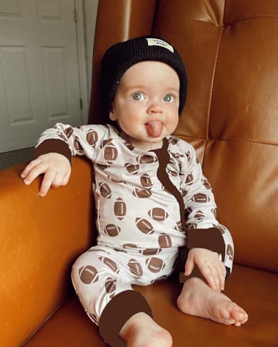 Sasaerucure Infant Baby Boy Winter Clothes One Piece Long Sleeve Zipper Jumpsuit Newborn Boy Game Day Football Onesie2