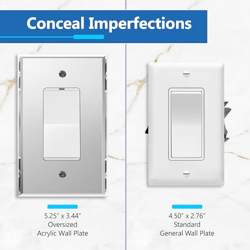 LIDER Decorator Wall Plate, Mirrored Light Switch Plate, Plexiglass Outlet Cover or Light Switch Cover, Acrylic Glass Reflective Finish, Minimalist Design, Oversized 1-Gang 5.25\" x 3.44\", Silver - Thumbnail 2