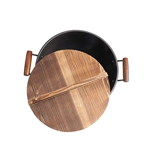 Wok de hierro fundido sin recubrimiento con tapa de madera miniatura 3