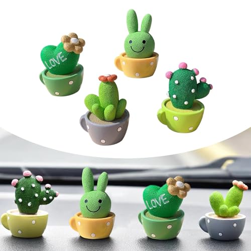 Qurbuns 4 PCS Cute Mini Cactus Figurines, Automotive Dashboard Cute Decoration, Car Mini Plants...